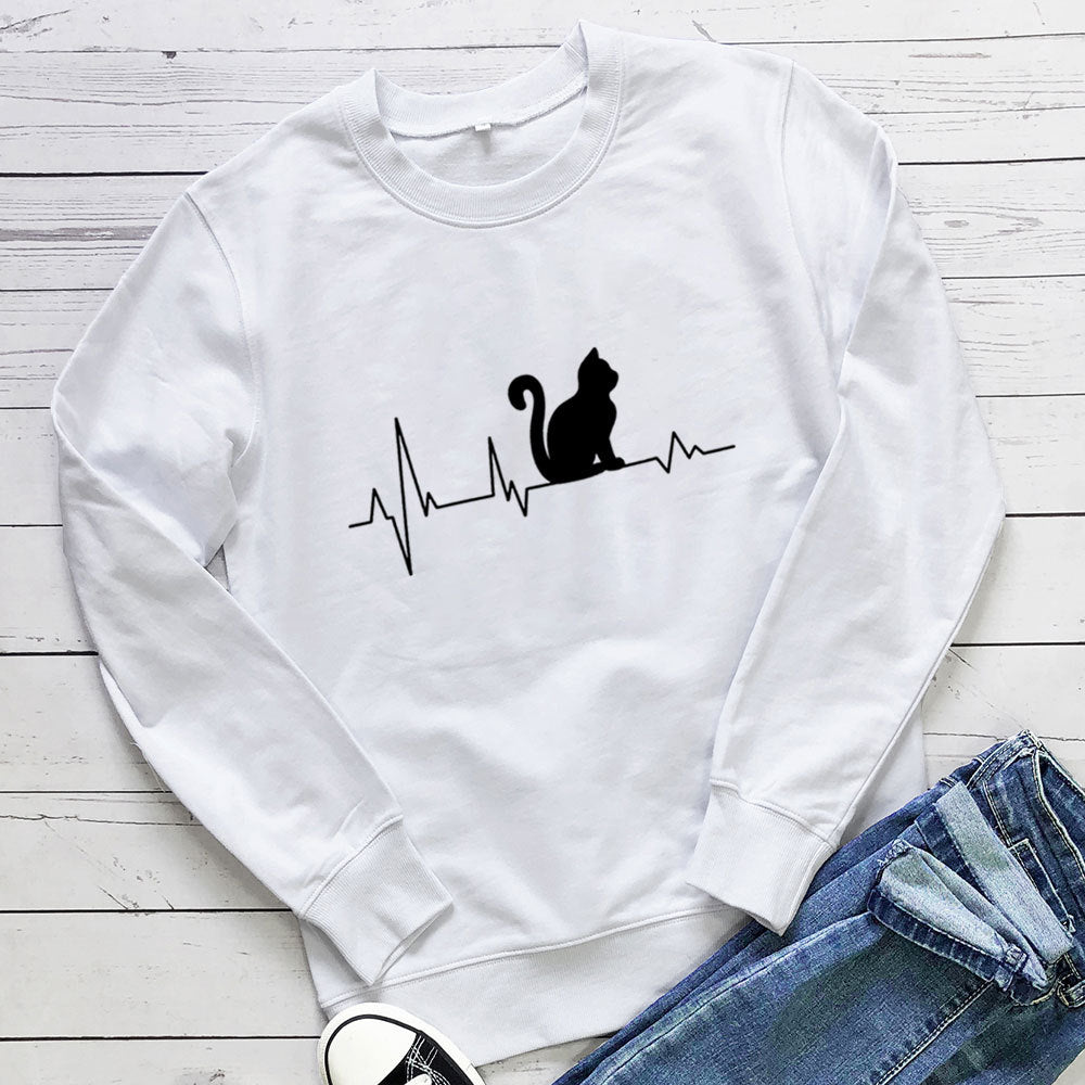 Women's Cat Heartbeat Print Sweatshirt