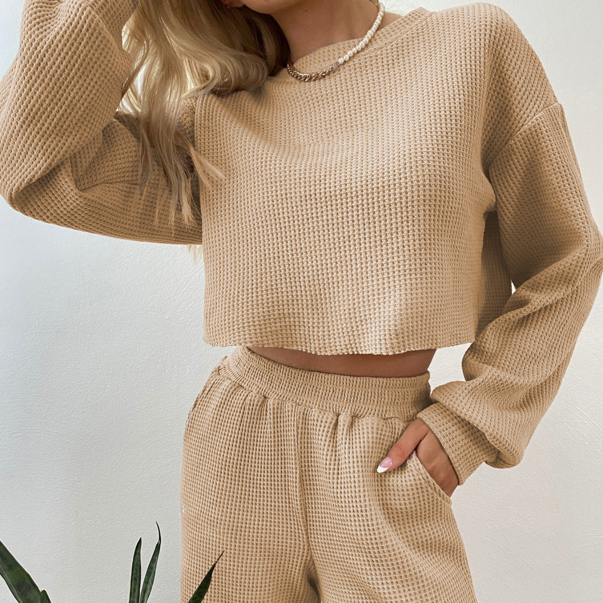 Women's Waffle-Knit Two-Piece Lounge Set