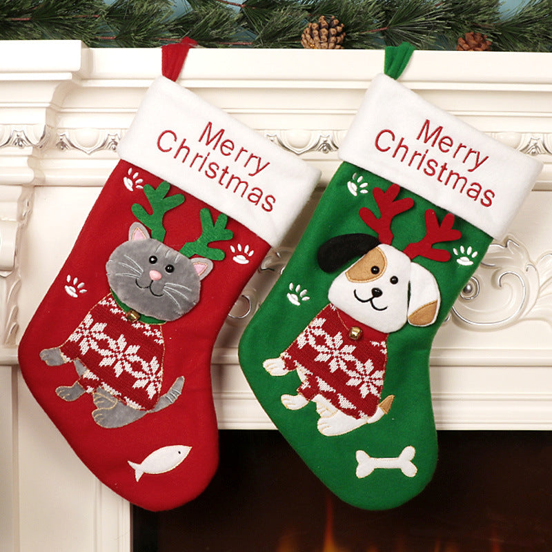 Cat & Dog Christmas Stocking Gift Bag
