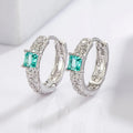 Women's 925 Sterling Silver Green Stone Hoop Earrings