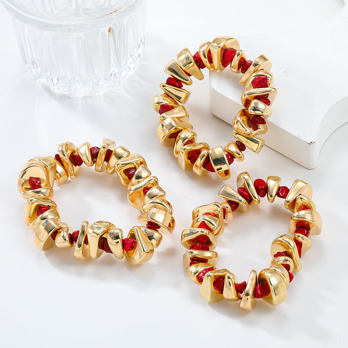 Women's Red & Gold Nugget Bead Jewelry