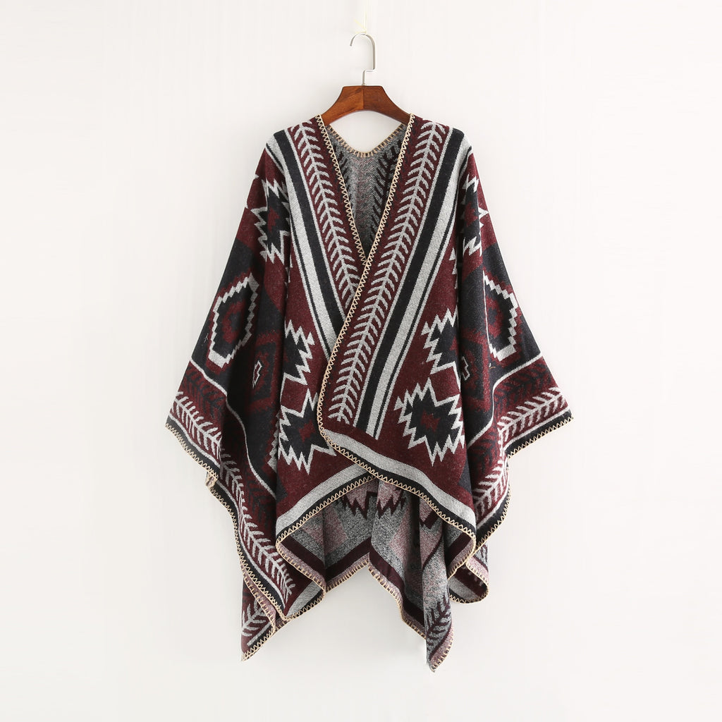 Women's Boho Hooded Plaid Cape Poncho