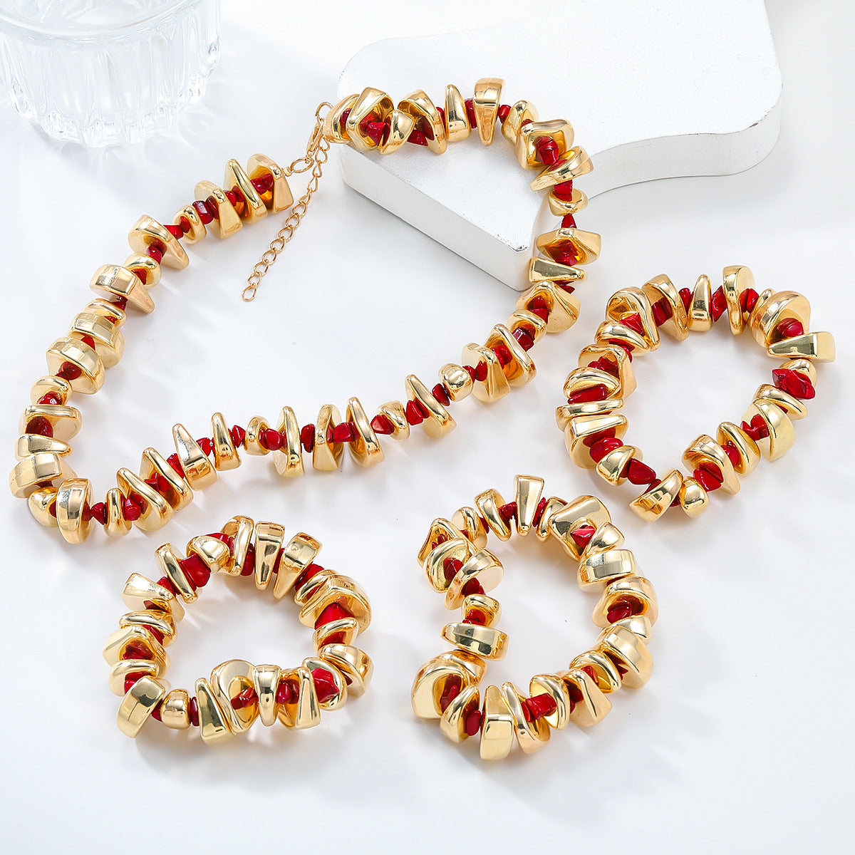 Women's Red & Gold Nugget Bead Jewelry