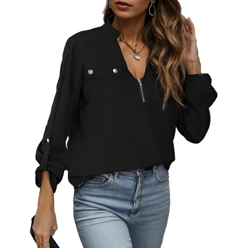 Women's Zip-Neck Long-Sleeve Top