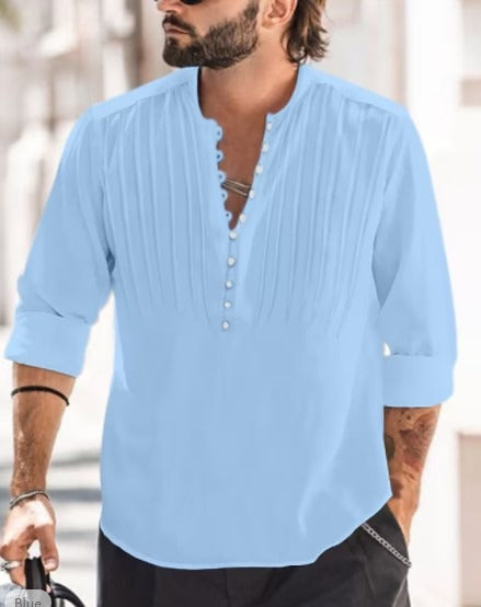 Men's Cotton-Linen Henley Shirt