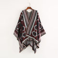 Women's Boho Hooded Plaid Cape Poncho
