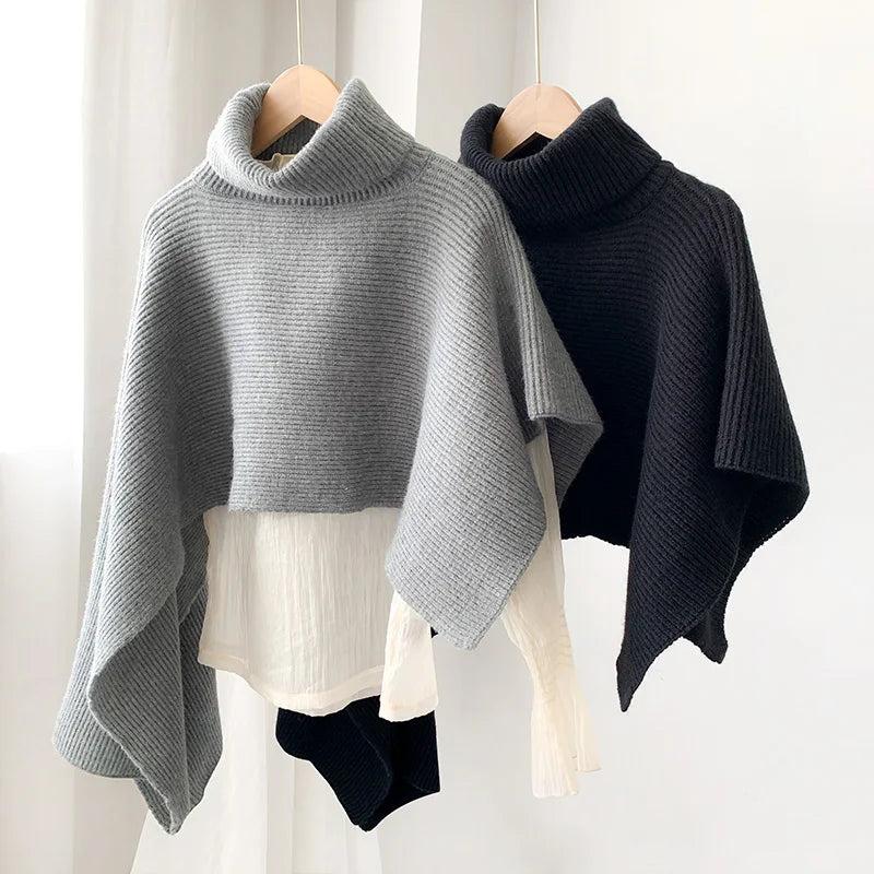 Women's High-Collar Knit Cape Sweater