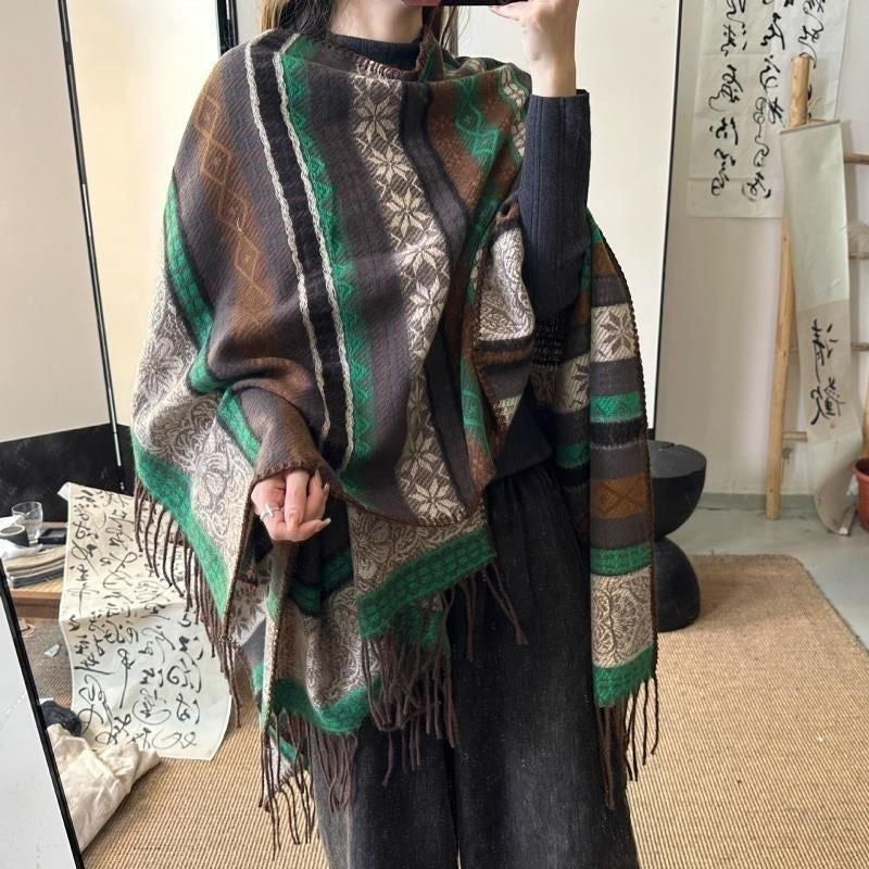 Women's Striped Tassel Shawl