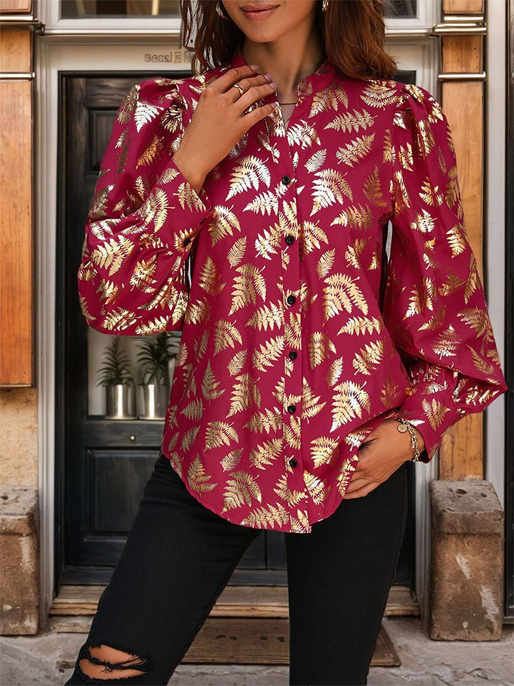 Women's Gold Fern Print Blouse