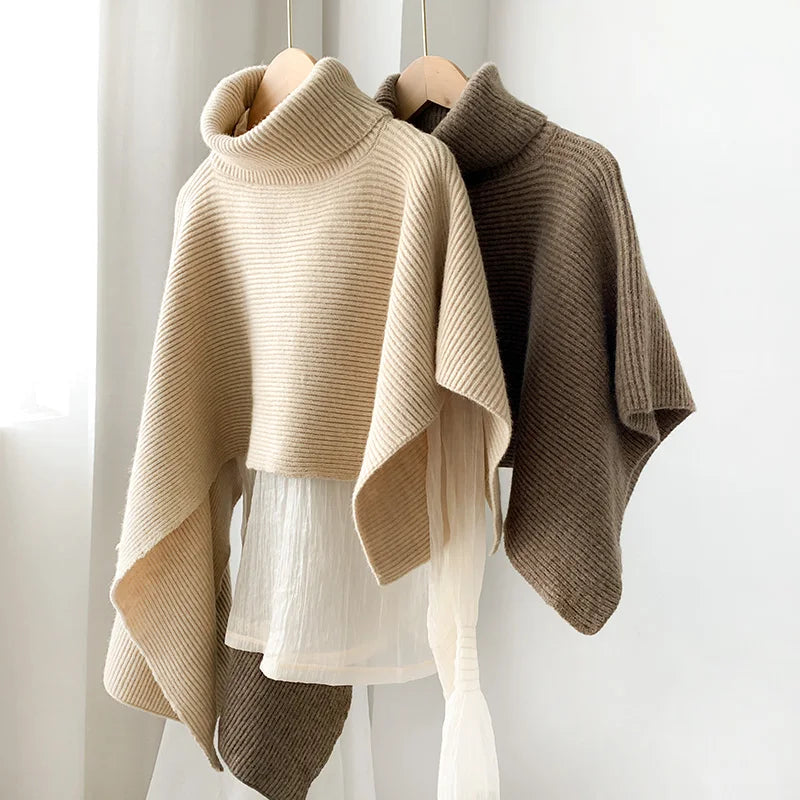 Women's High-Collar Knit Cape Sweater