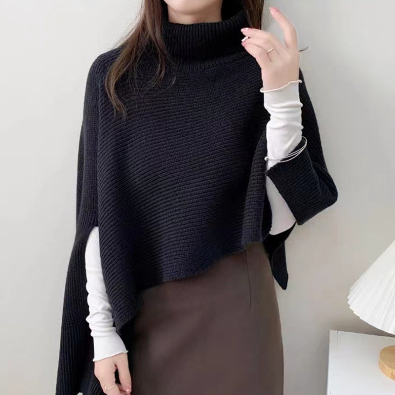 Women's High-Collar Knit Cape Sweater