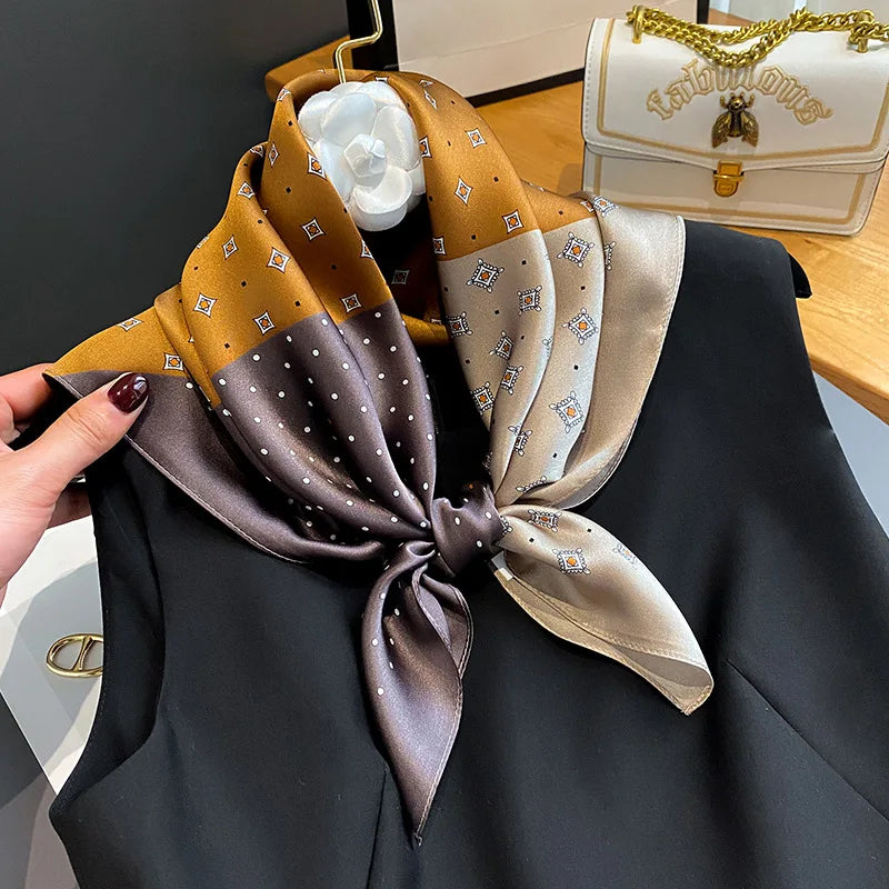 Women's Silk Square Scarf – Coffee Gold