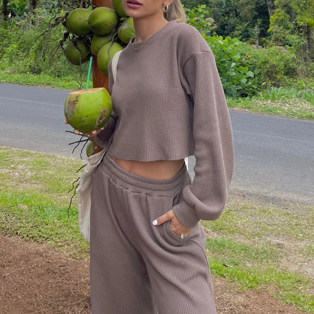 Women's Waffle-Knit Two-Piece Lounge Set