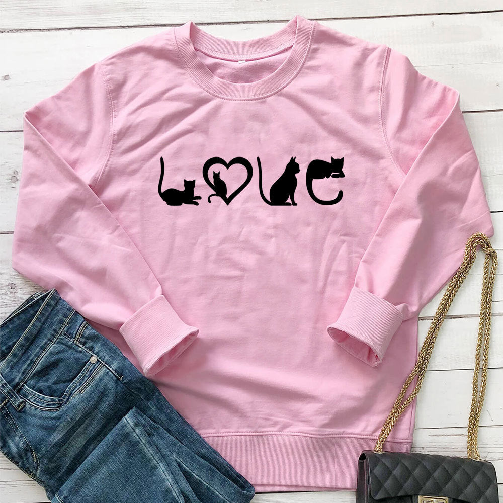Women's Love Cat Print Sweatshirt