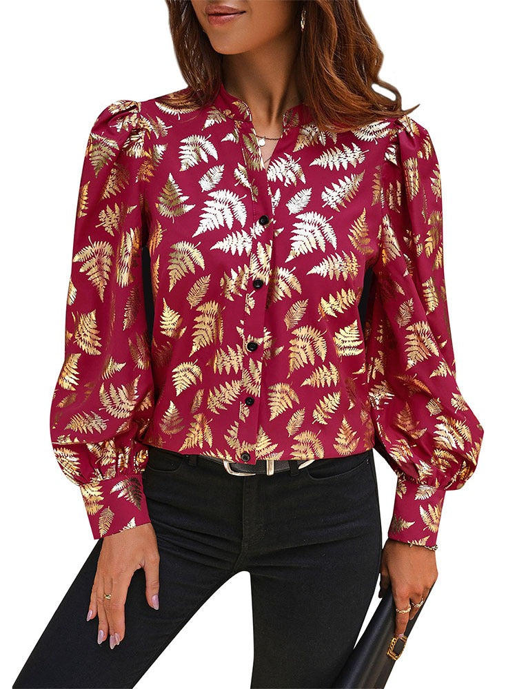 Women's Gold Fern Print Blouse
