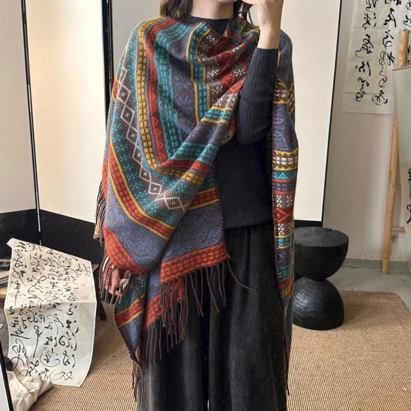 Women's Striped Tassel Shawl