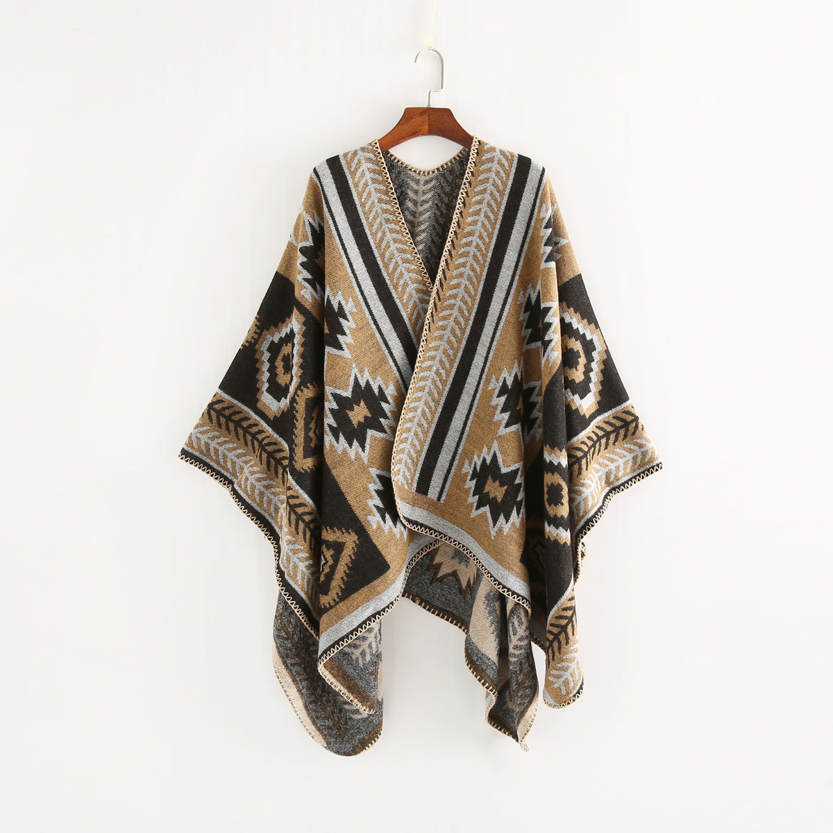 Women's Boho Hooded Plaid Cape Poncho