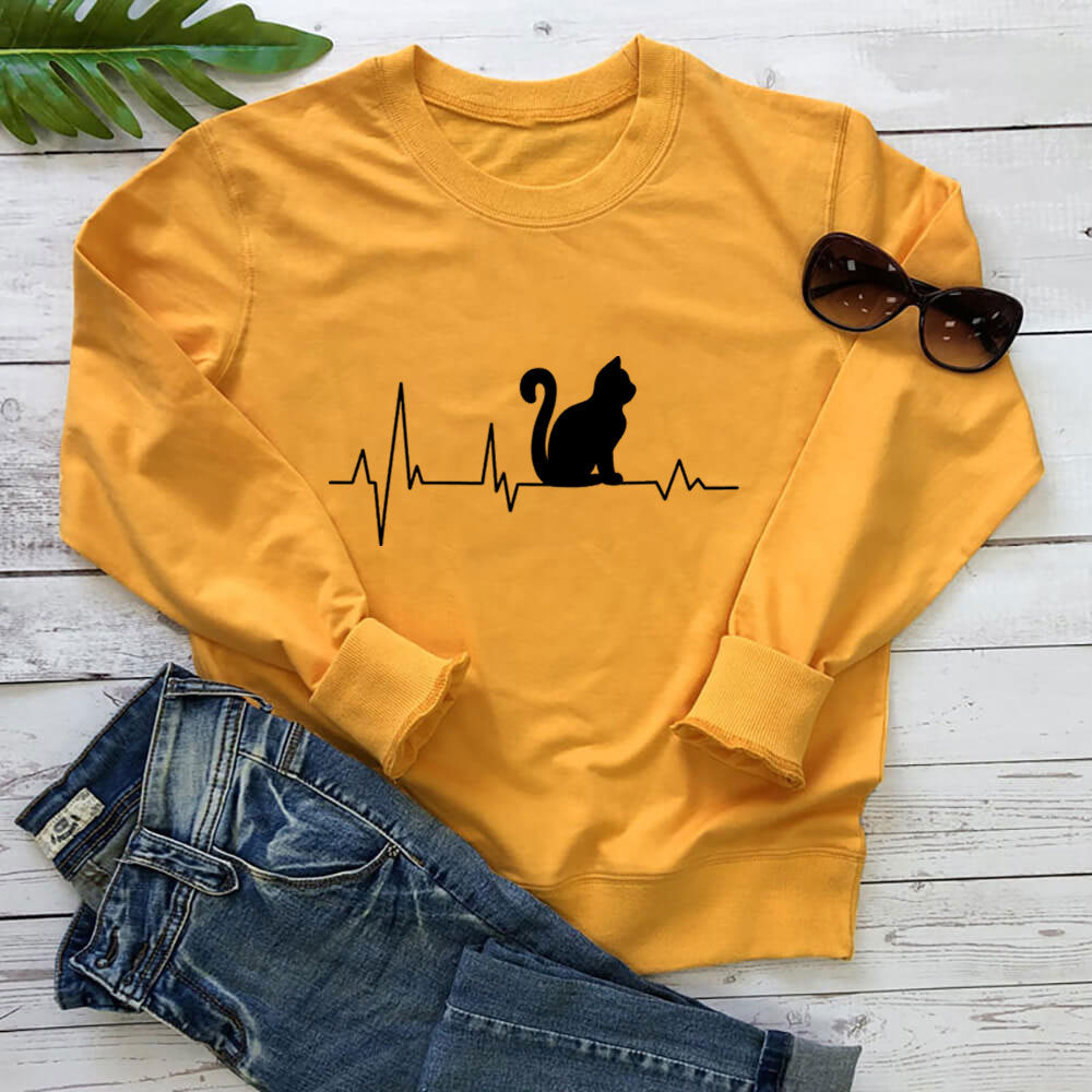 Women's Cat Heartbeat Print Sweatshirt