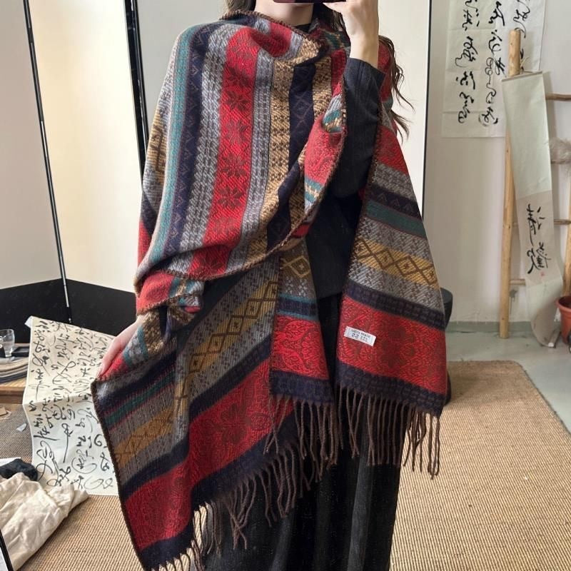Women's Striped Tassel Shawl