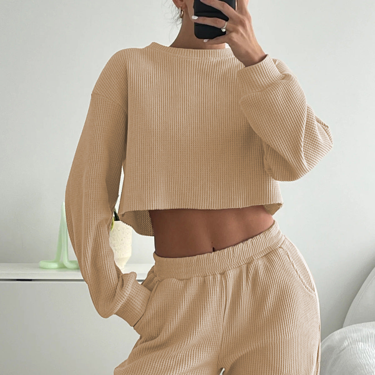Women's Waffle-Knit Two-Piece Lounge Set