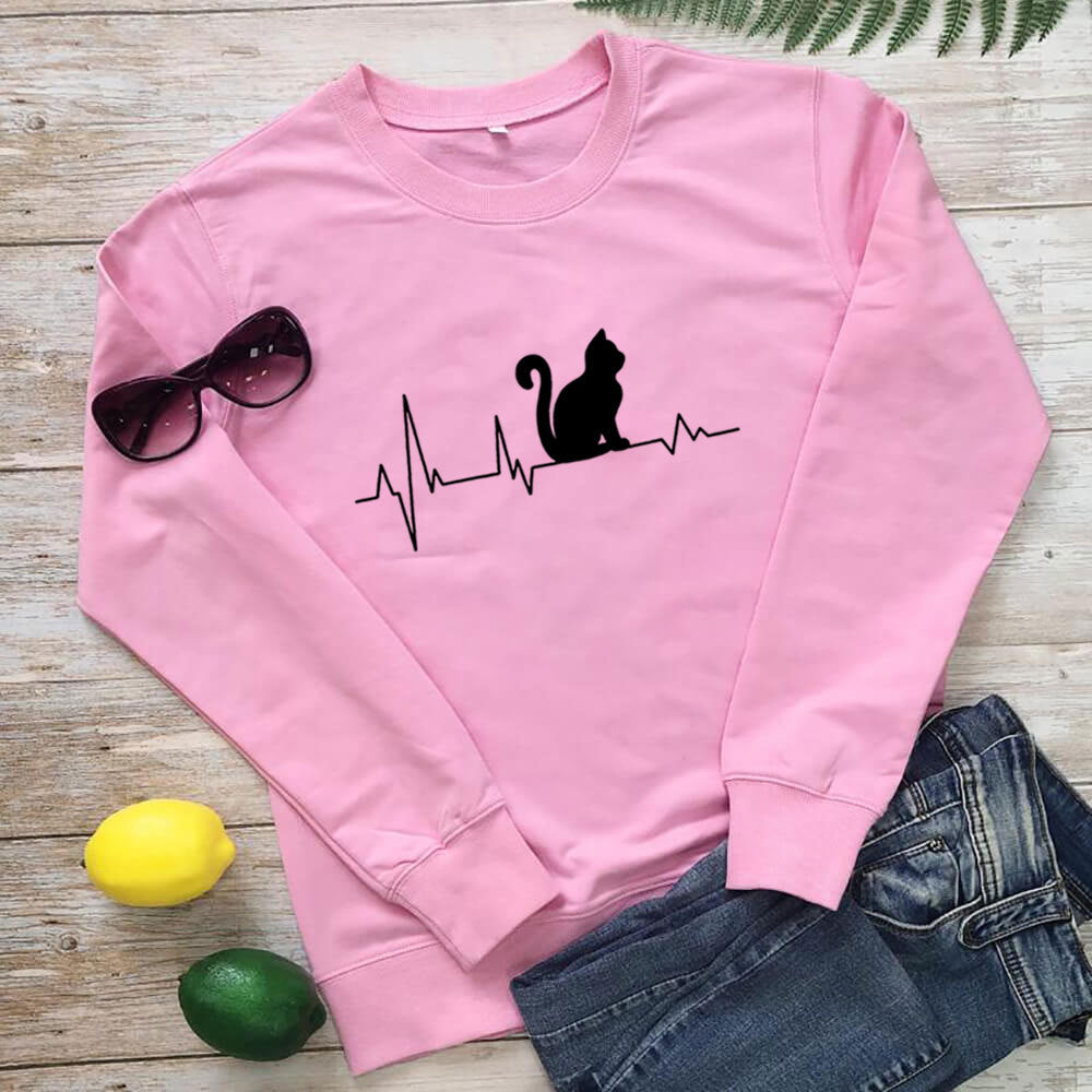 Women's Cat Heartbeat Print Sweatshirt
