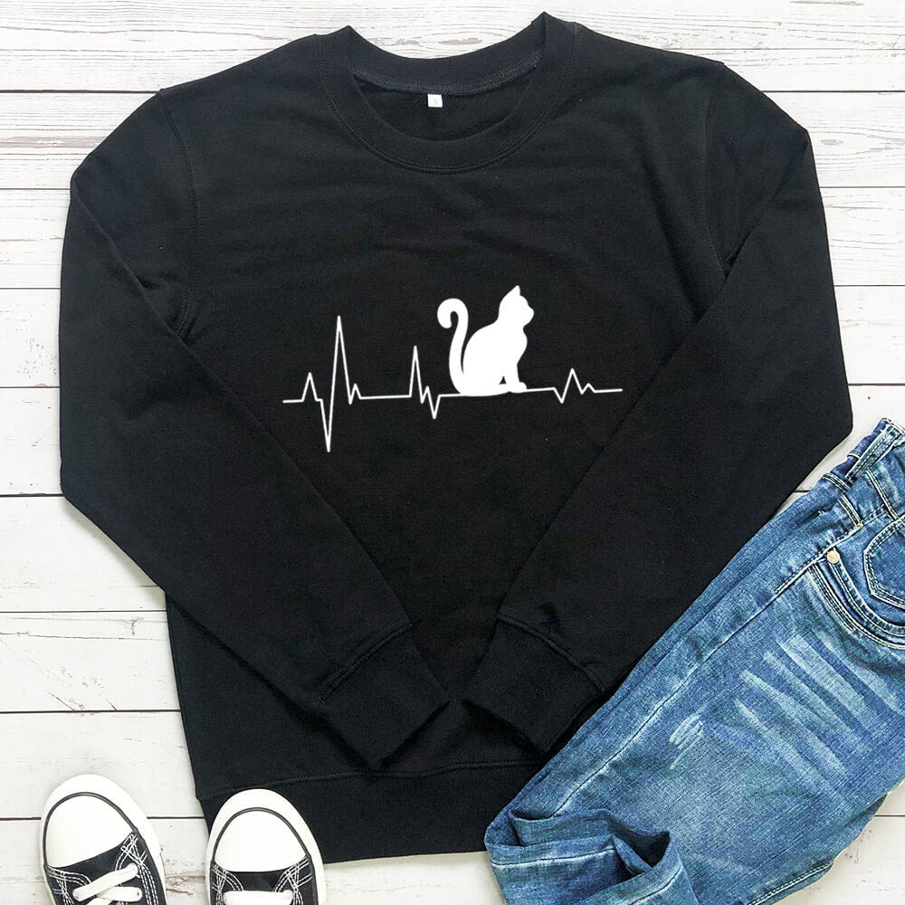 Women's Cat Heartbeat Print Sweatshirt