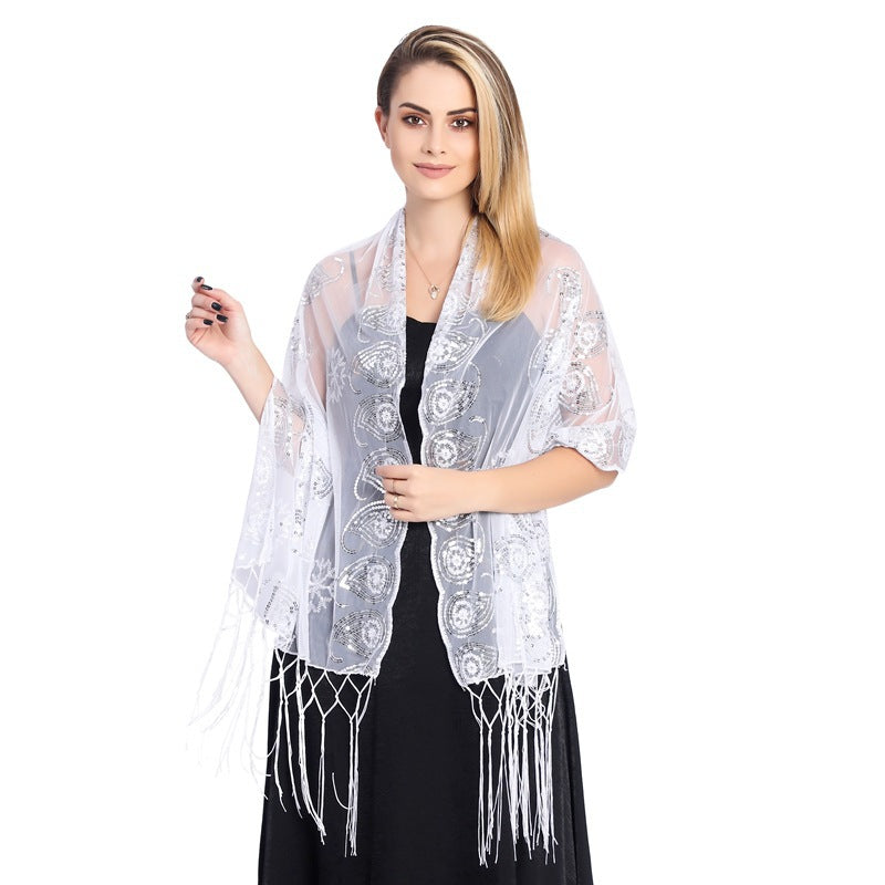 Women's Sequined Tassel Evening Shawl