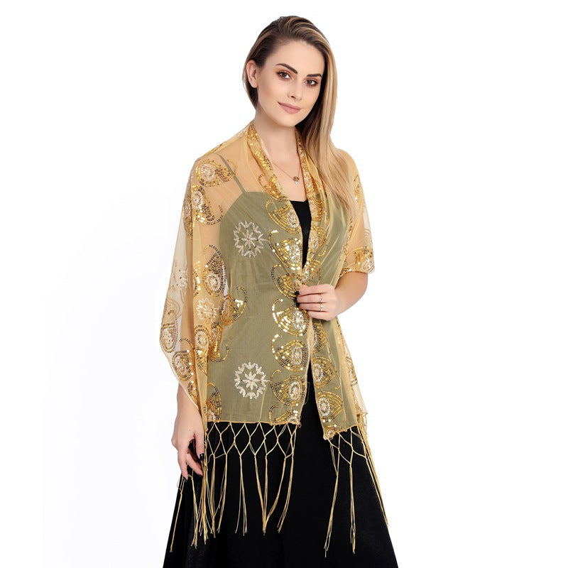 Women's Sequined Tassel Evening Shawl