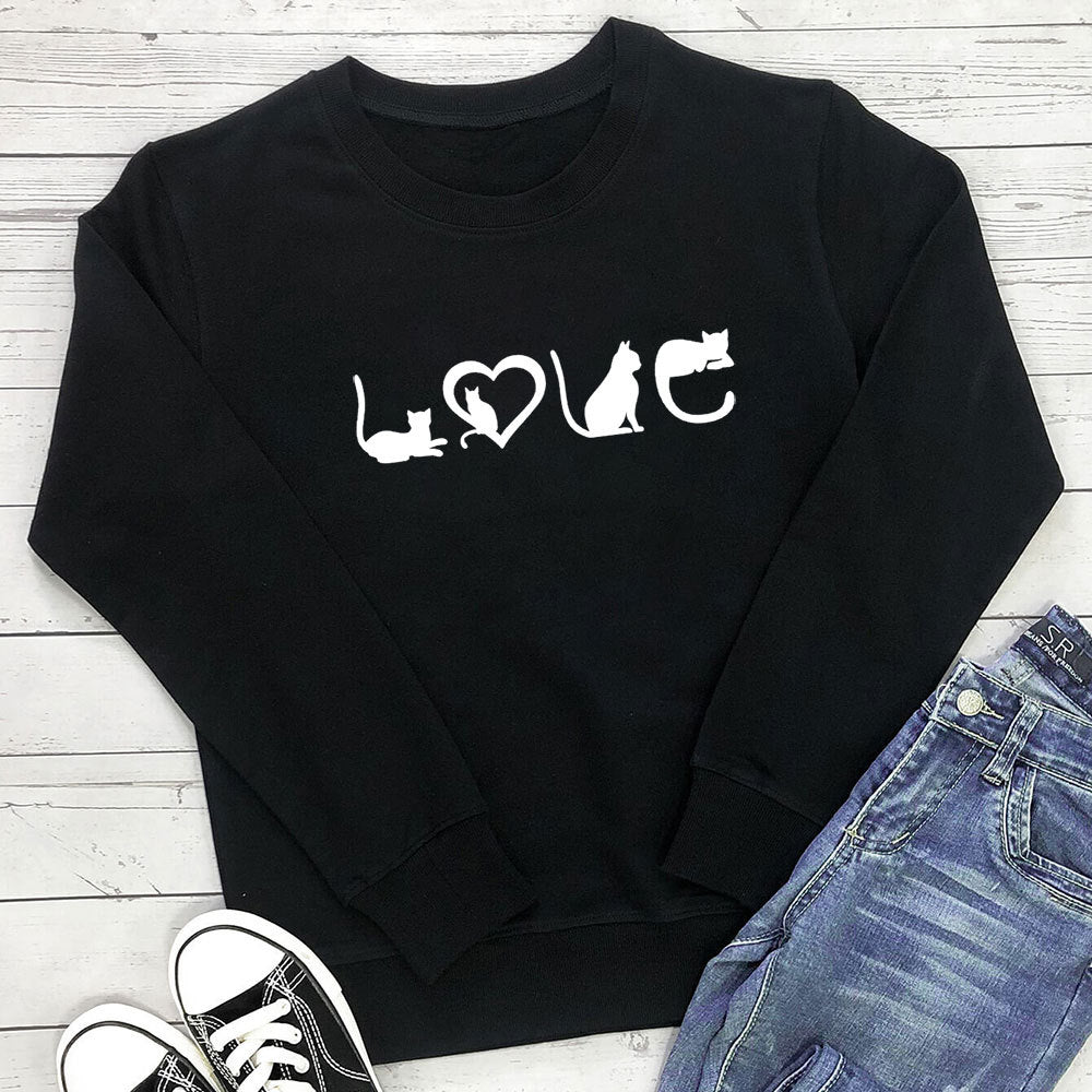 Women's Love Cat Print Sweatshirt