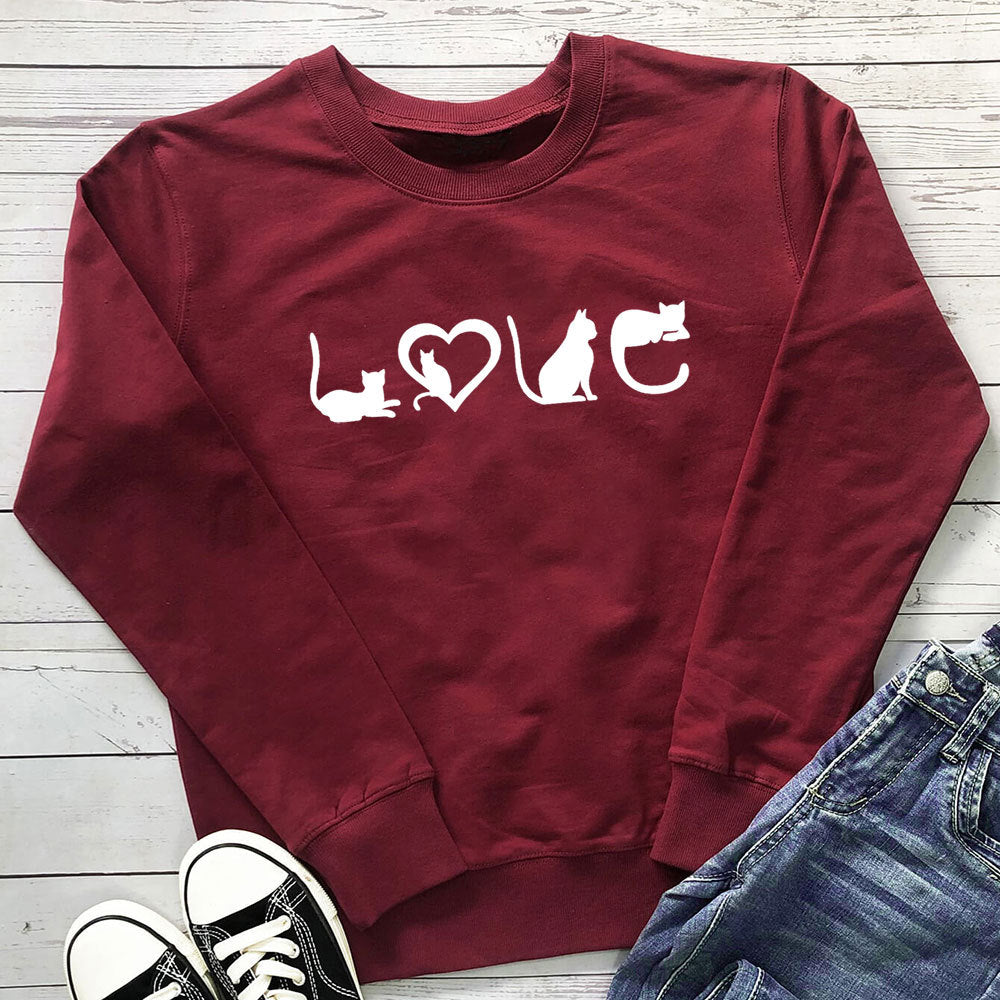 Women's Love Cat Print Sweatshirt