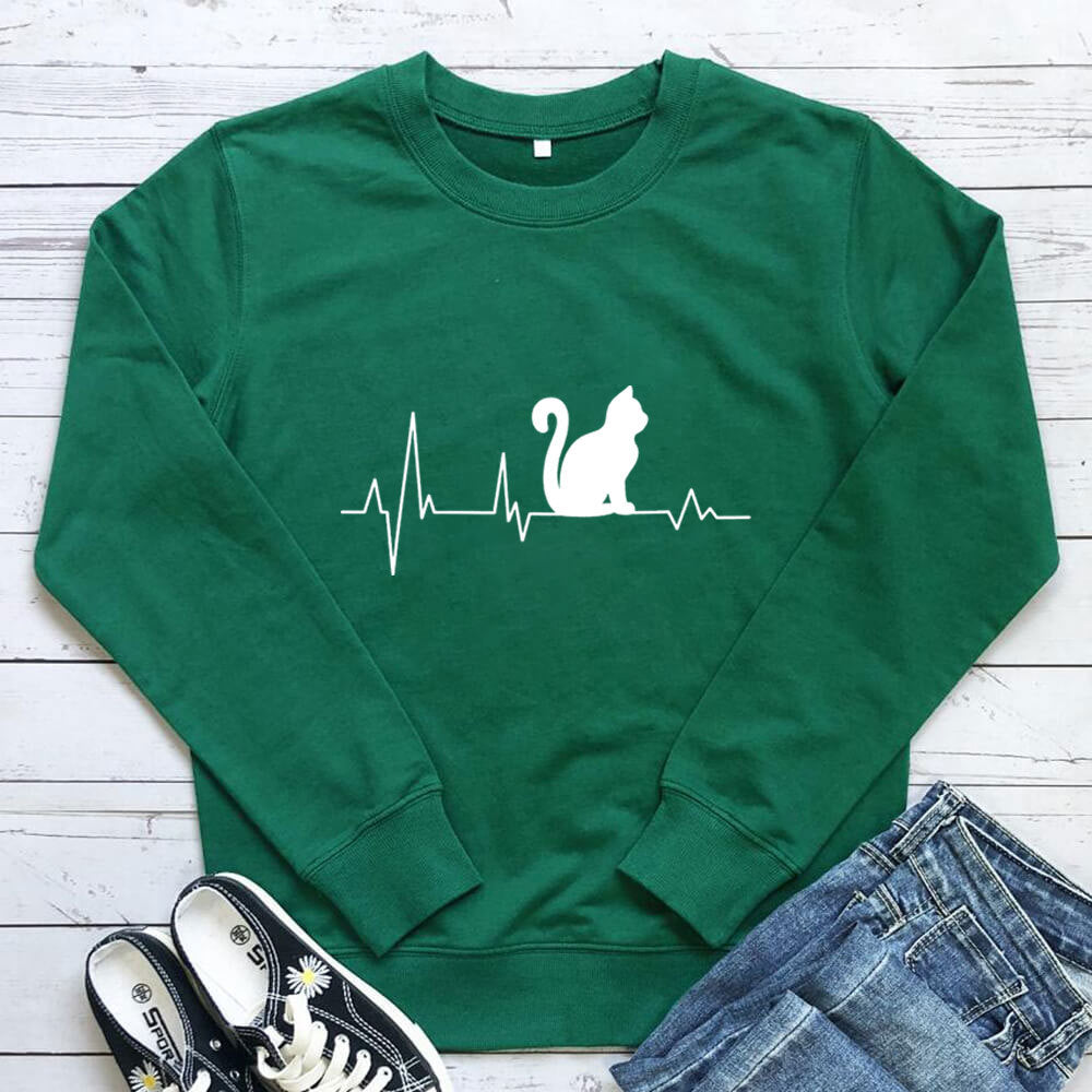 Women's Cat Heartbeat Print Sweatshirt