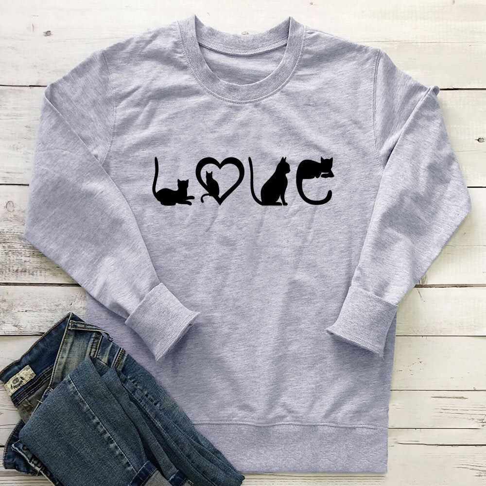 Women's Love Cat Print Sweatshirt