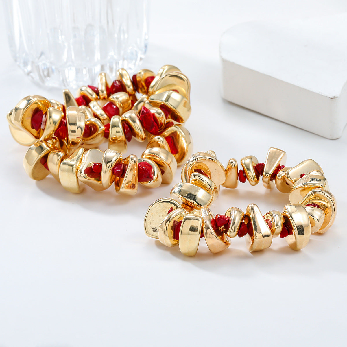 Women's Red & Gold Nugget Bead Jewelry