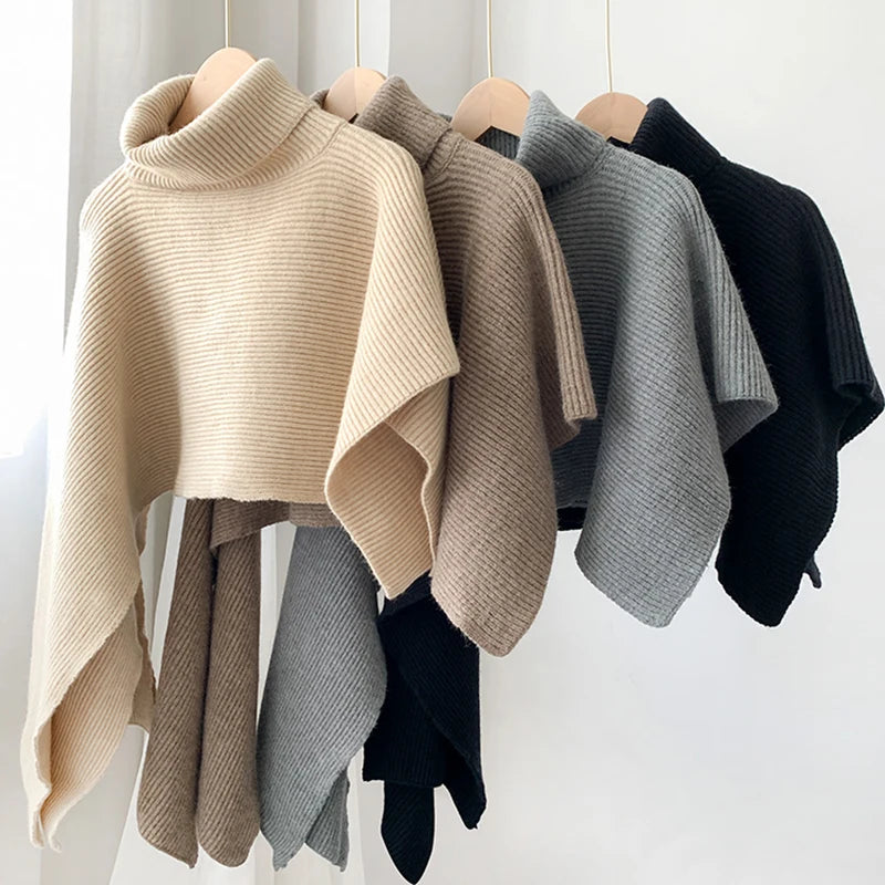 Women's High-Collar Knit Cape Sweater