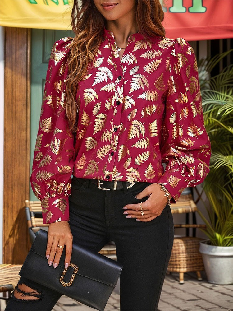 Women's Gold Fern Print Blouse