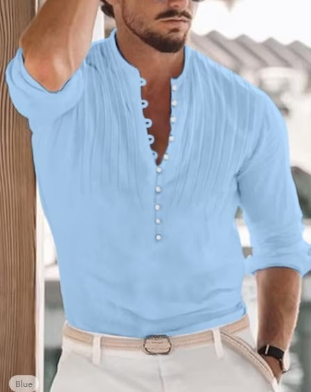 Men's Cotton-Linen Henley Shirt
