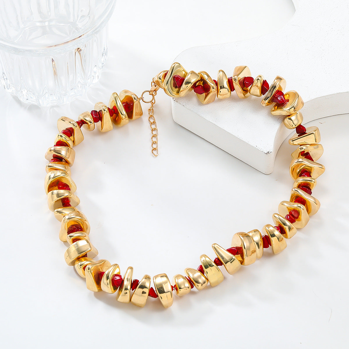 Women's Red & Gold Nugget Bead Jewelry