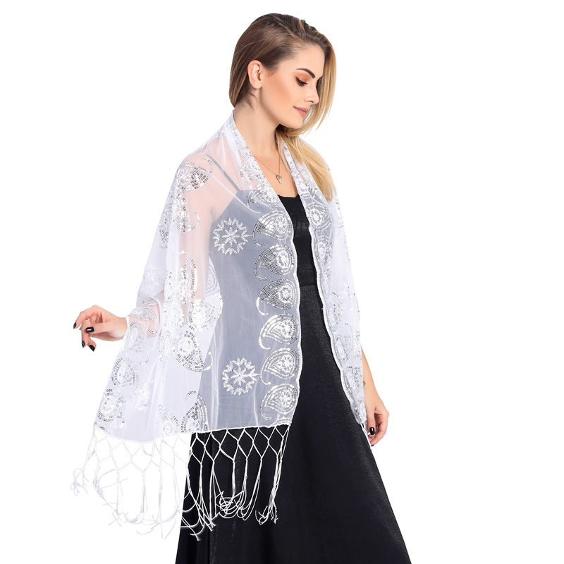 Women's Sequined Tassel Evening Shawl