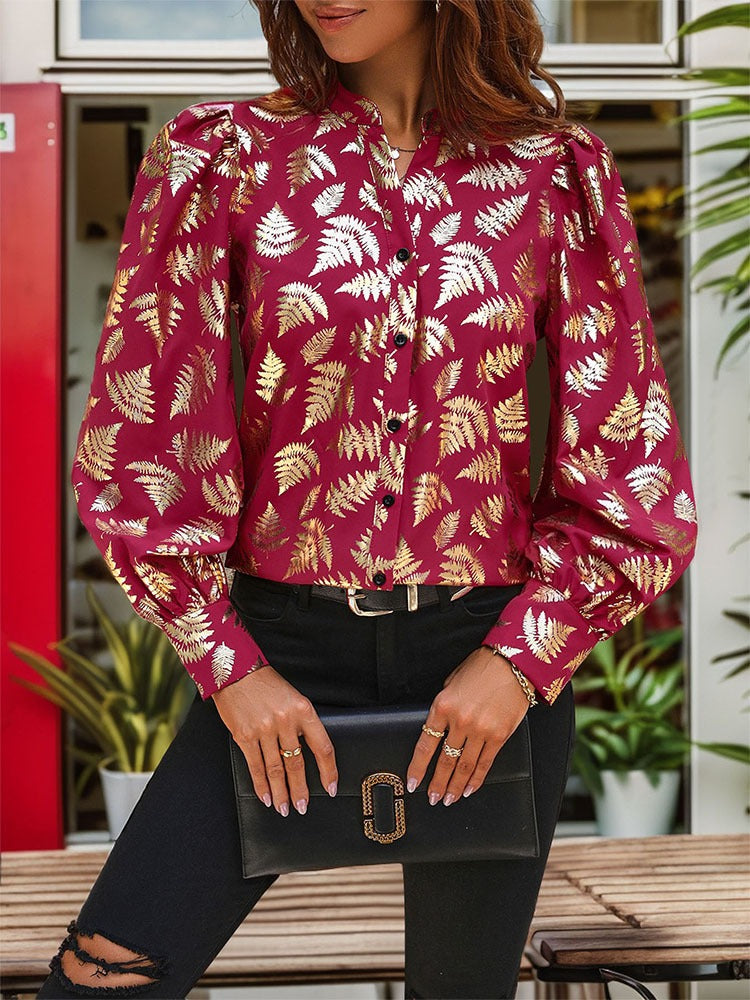Women's Gold Fern Print Blouse