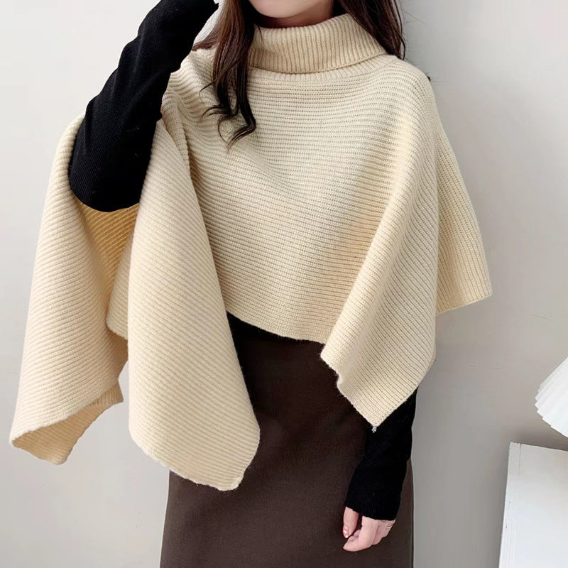 Women's High-Collar Knit Cape Sweater