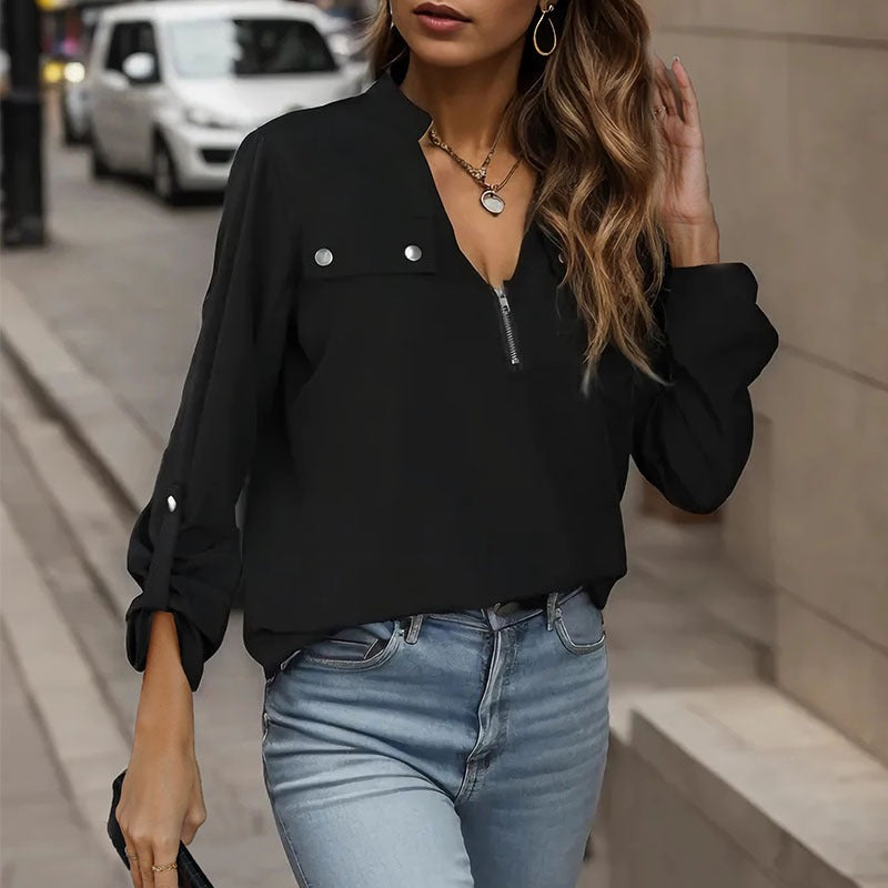 Women's Zip-Neck Long-Sleeve Top