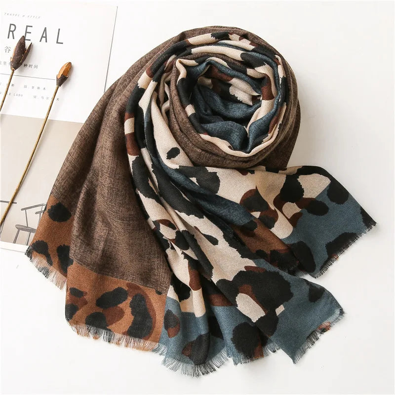Leopard Patchwork Fringe Shawl Wrap
