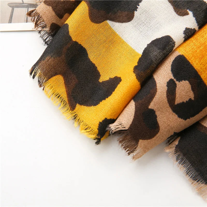 Leopard Patchwork Fringe Shawl Wrap