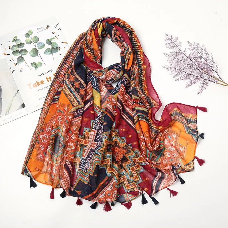 Aztec Floral Tassel Shawl Wrap