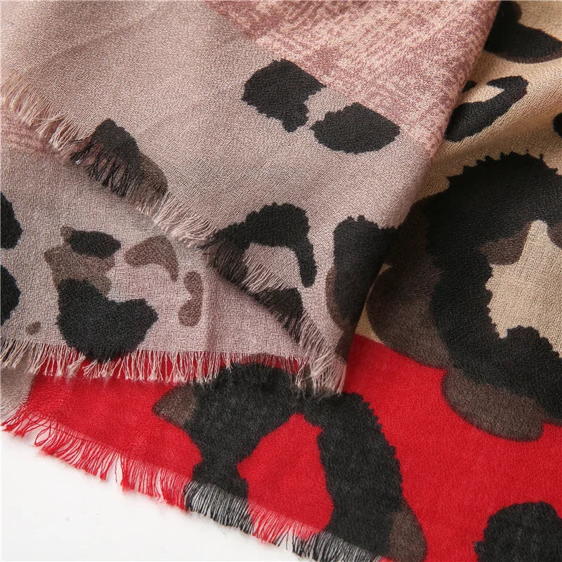 Leopard Patchwork Fringe Shawl Wrap