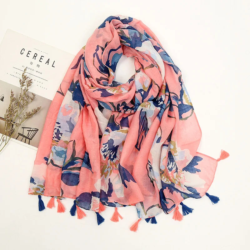 Aztec Floral Tassel Shawl Wrap
