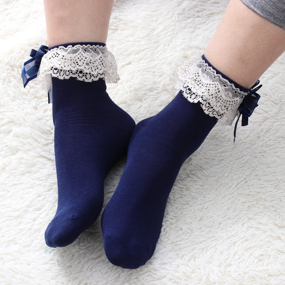 Women's Lace Ruffle Ankle Socks, 2-Pack