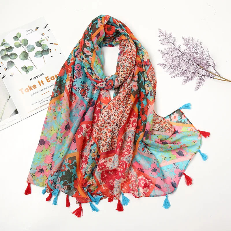 Aztec Floral Tassel Shawl Wrap