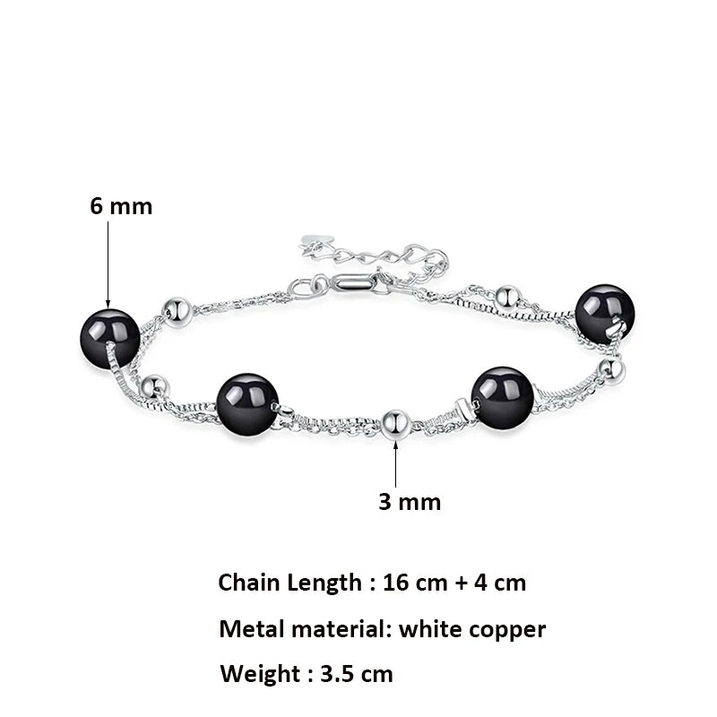 Women's Black Bead Chain Bracelet