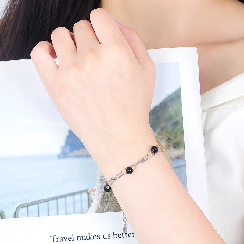 Women's Black Bead Chain Bracelet